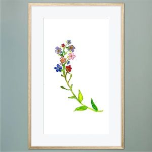 Forget-Me-Not Flower Art Print Watercolor Painting Illustration Simple Floral